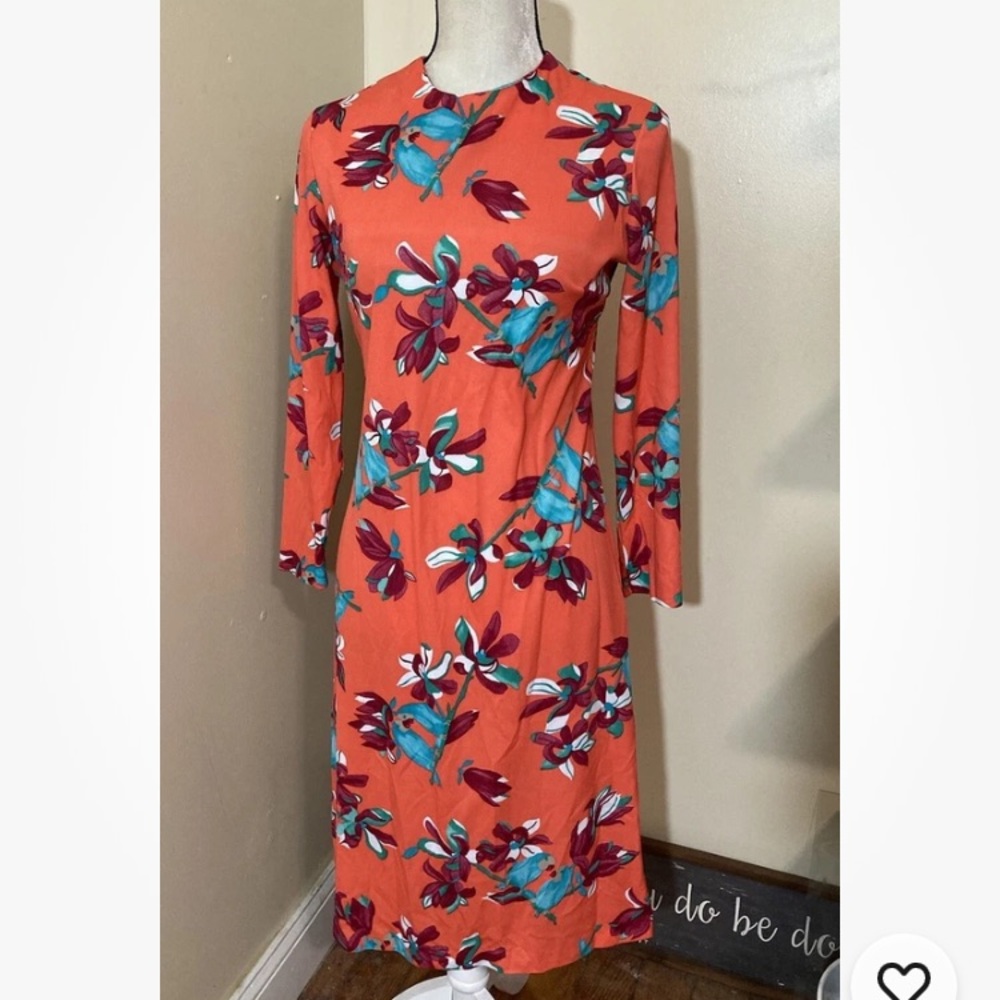 3-15 Vintage Prynts By Bleeker Street Orange Dress 12 Parrrots Novelty Birds